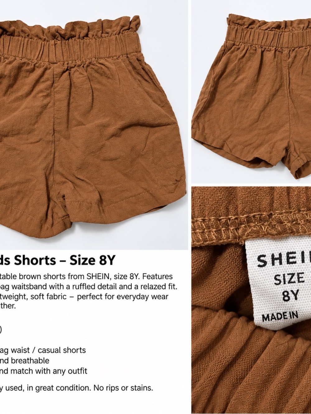 SHEIN Brown Ruffle-Waist Girls' Shorts